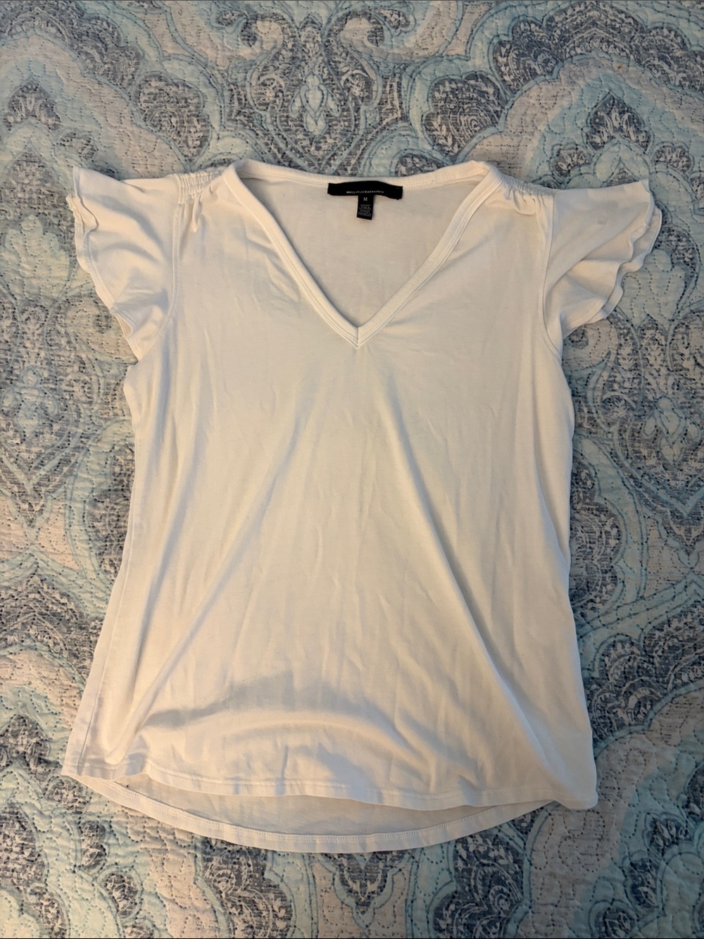 White V-Neck Flutter Sleeve Women's Top